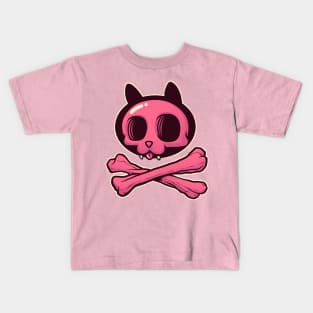 Cute Pink Cartoon Cat Skull & Bones Adorkable Kitten Kids T-Shirt